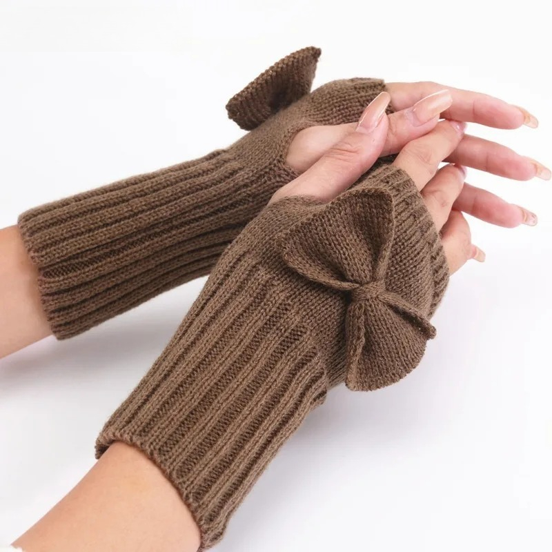 Knit Bow Fingerless Gloves – S - Fingerless Glove Knit ulasan dan harga