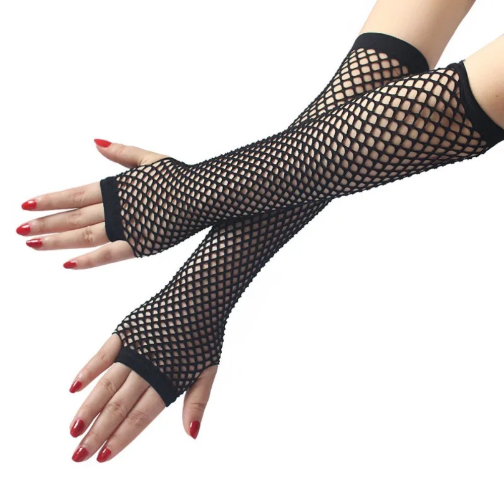 Neon Fishnet Long Fingerless G - Fingerless Glove Knit ulasan dan harga